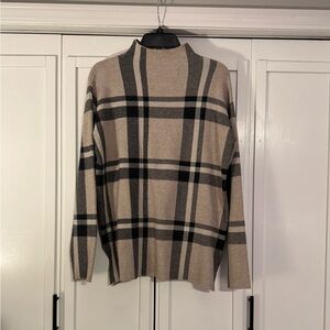 Max Studio Plaid Mock Neck Sweater in Beige and Black
